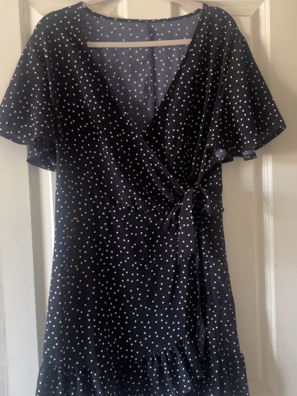Black Polka Dot Wrap Dress with White Dots